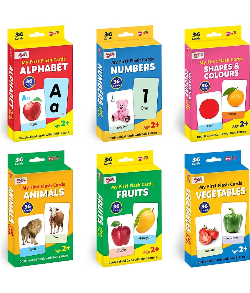 Little Berry My First Flash Cards for Kids (Combo of 6): Alphabets, Numbers, Shapes, Colours, Animals, Fruits, Vegetables | 216 Cards for Preschoolers & Toddlers 2-6 Years | Learning Guide & Activities Included