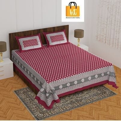 The Bedsheet Adda Standard Queen Size Pure Cotton Jaipuri Printed Economic Double Bedsheet with Two Pillow Covers- ARTICLE-1015