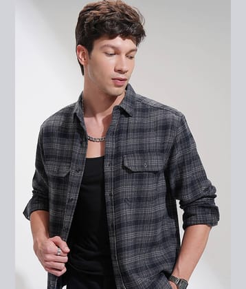 Highlander 100% Cotton Relaxed Fit Checks Full Sleeves Men's Casual Shirt - Grey ( Pack of 1 )