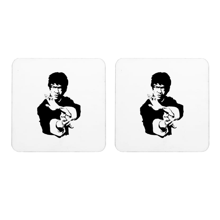 Multicolor Bruce Lee Black And Set Of 2 Square Wooden Coaster
