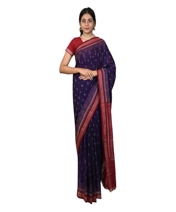 Navy blue maroon colour handwoven cotton saree Navy blue maroon colour handwoven cotton saree