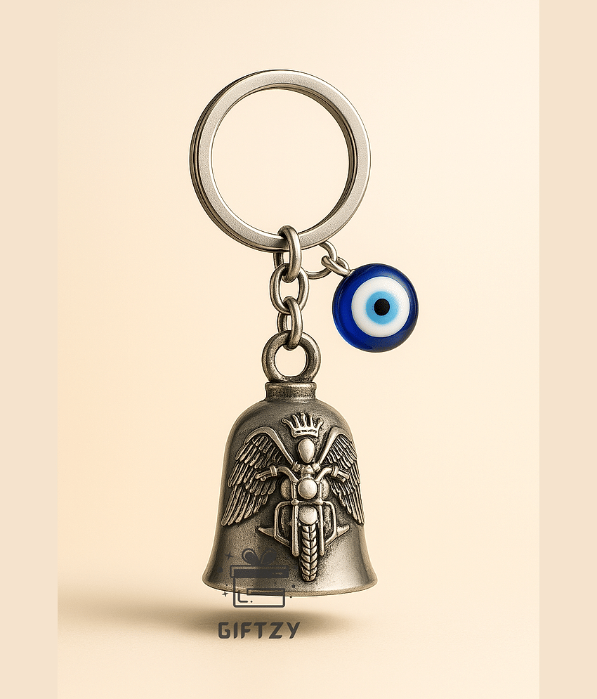Evil Eye Silver Guardian Bell bike keychain lucky charm protection ghanti for gifting boys girls