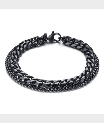 ZIVOM® Double Layered Wrist Wrap Macho Black 316L Surgical Stainless Steel Curb Popcorn Chain Bracelet For Men Boys