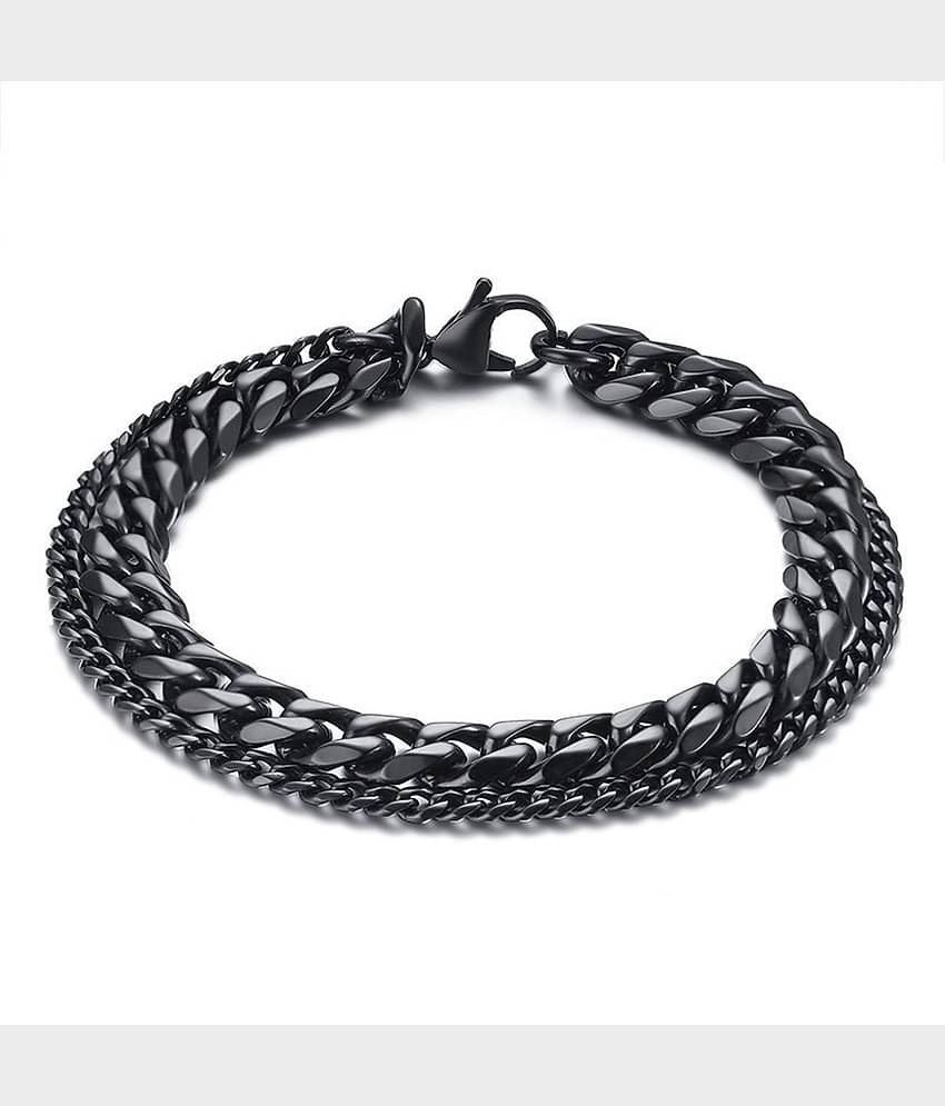 ZIVOM® Double Layered Wrist Wrap Macho Black 316L Surgical Stainless Steel Curb Popcorn Chain Bracelet For Men Boys