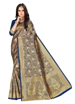 Generic Women's Banarasi Silk Saree with Blouse (Navy Blue, 5-6 Mtr)