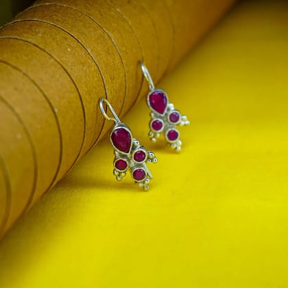 Oxidized Silver Ruby Gemstone Dangle Earrings For Girls & Women