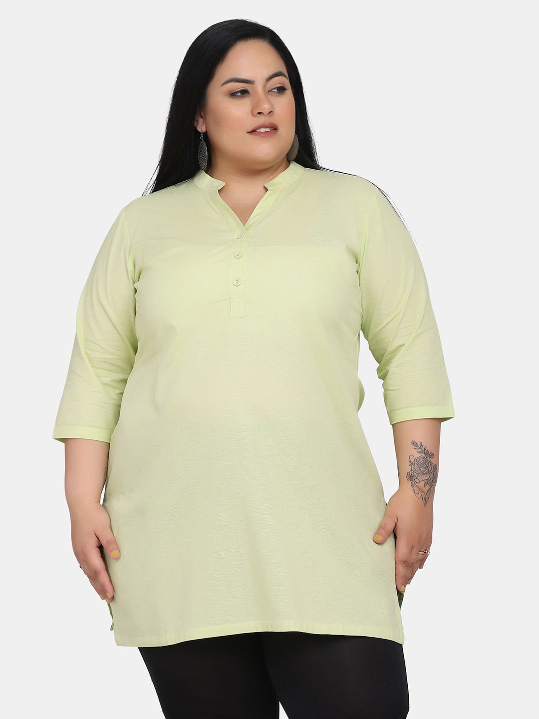 Monochrome  Cotton Kurti - Apple Green-Standard Size / 2XL
