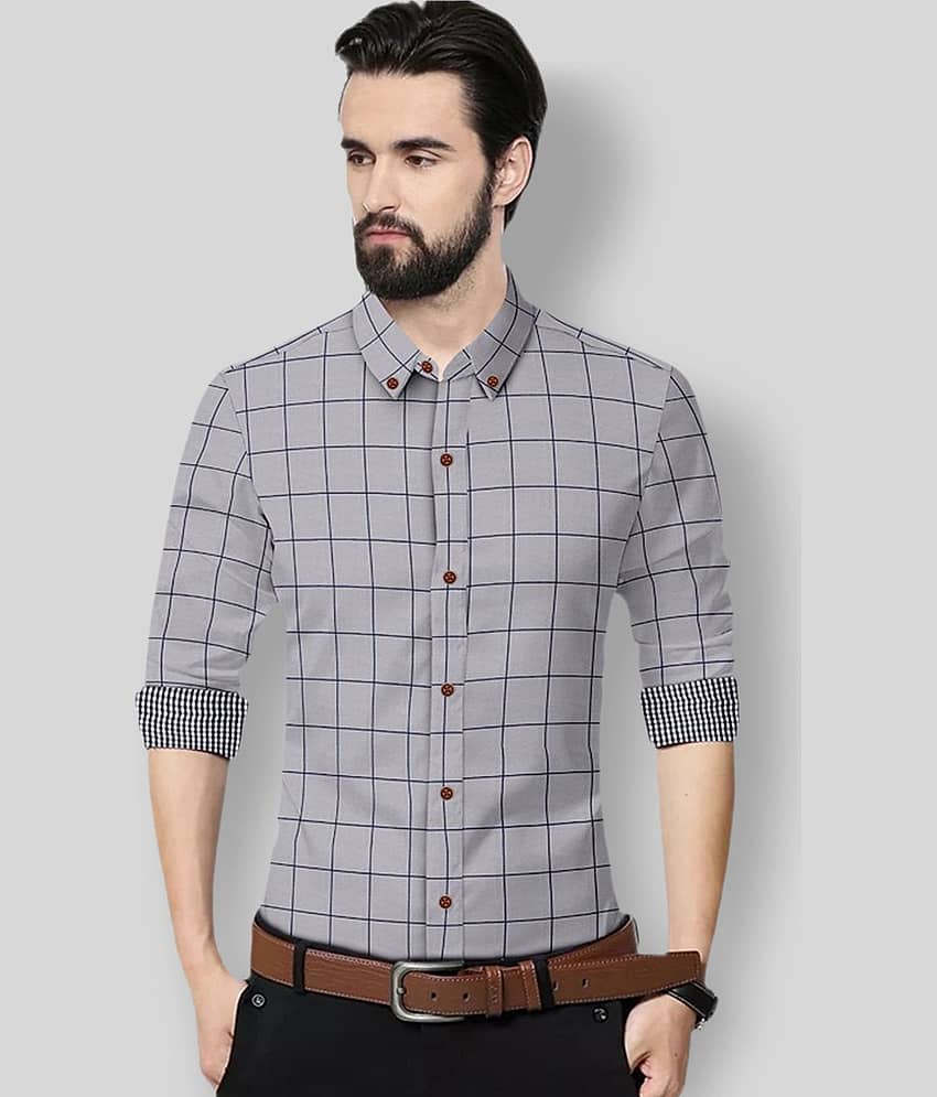 P&V - Grey Cotton Blend Regular Fit Men's Formal Shirt ( Pack of 1 )