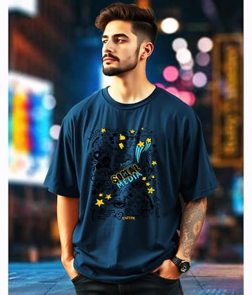 AUSK Men Cotton Blend Oversized Fit Printed T-Shirt ( Teal )