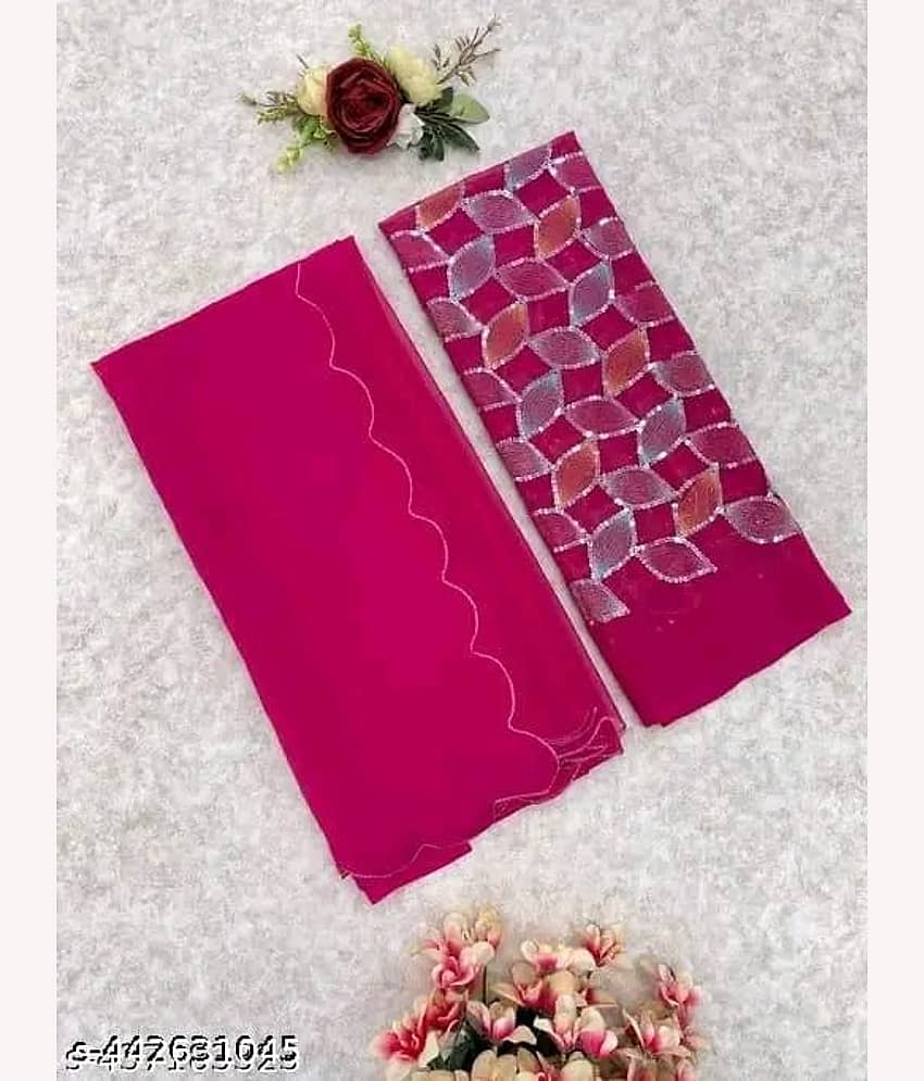 supalee Tex Georgette Solid Saree With Unstitched Blouse Piece ( Multicolor1 )