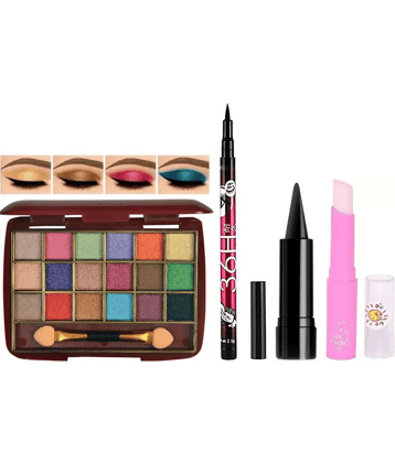 swenky eyeshadow with waterproof eyeliner bold eye kajal & color changing lip balm (Pack of 4)