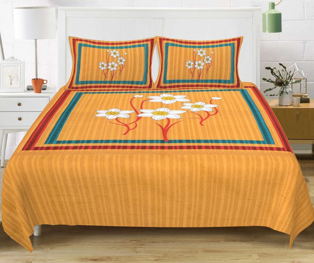 3001-Hometrade India-Standard King Size (90*108 Inches) Double Bedsheet With 2 Pillow Cover-RJ-14-Jaipur lining-3384