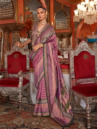 Pink Soft Silk Stripped Patola Saree For Women