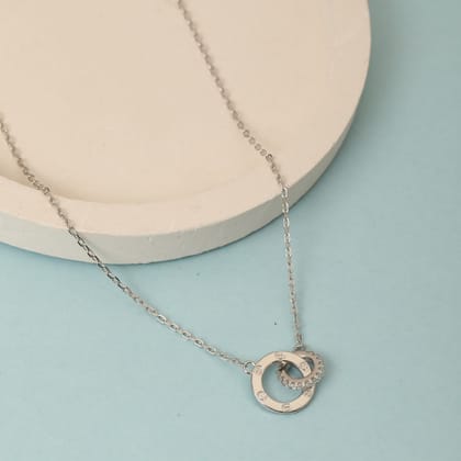 Sterling Silver Pendant Necklace for Women | 925 Silver Circular Ring with Crystal Accent | Elegant Minimal Chain