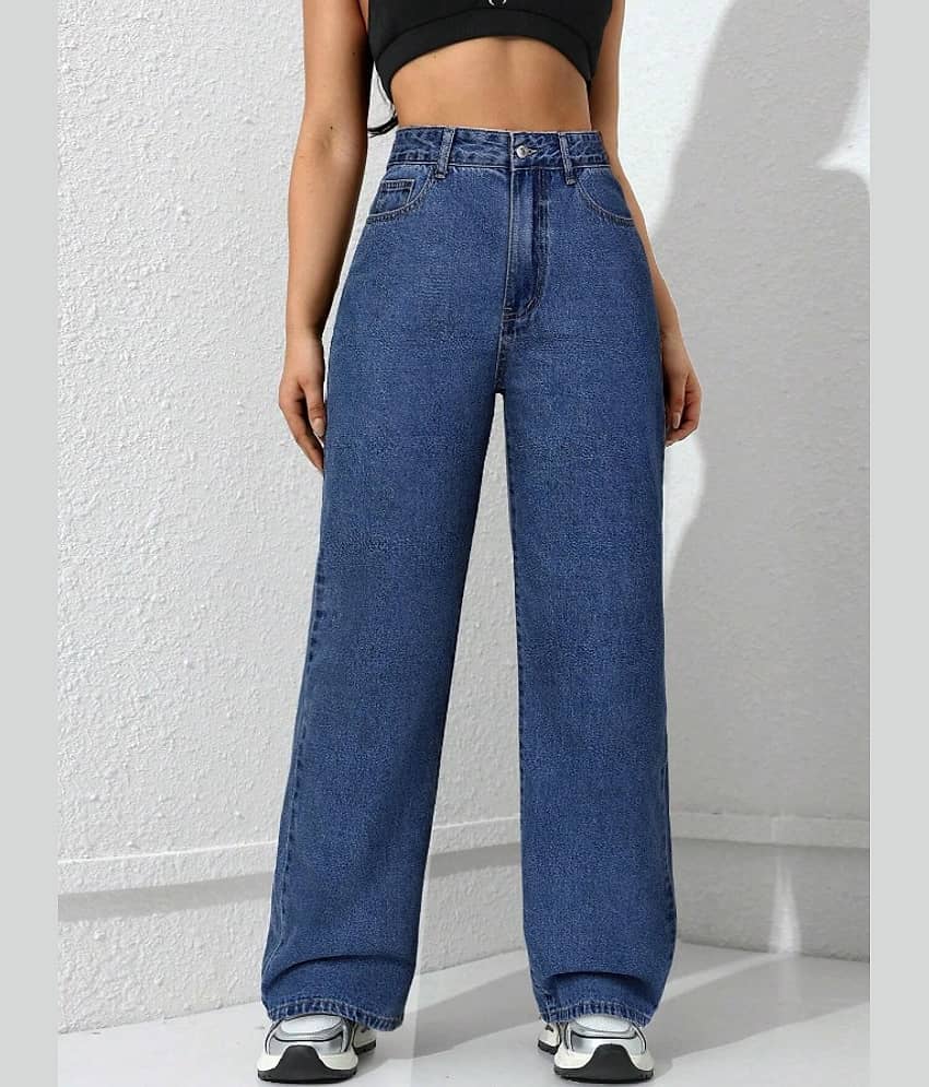 WOOMNY - Blue Denim Wide Leg Women's Jeans ( Pack of 1 )