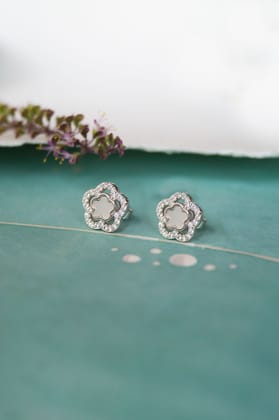 Mother Of Pearl Flower Rose Gold Plated Sterling Silver Earrings-Silver