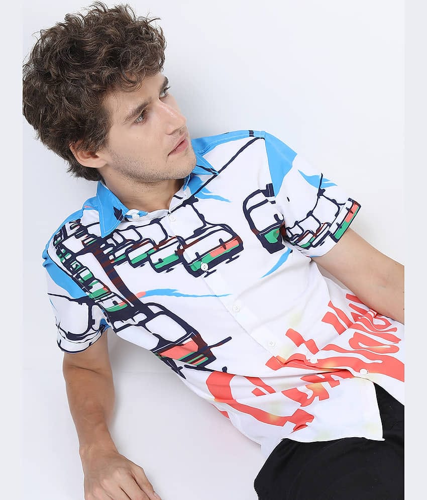 Ketch Polyester Slim Fit Printed Half Sleeves Men's Casual Shirt - White ( Pack of 1 )