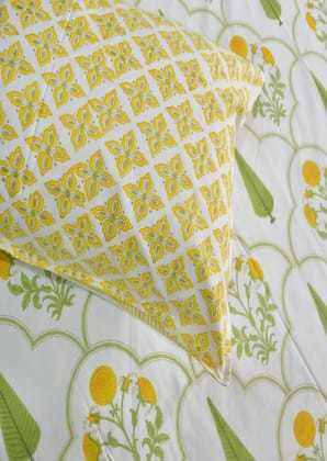 Yellow flower Jaal HandBlock Cotton Bedsheet Super King (108 x 108) inches bedsheet