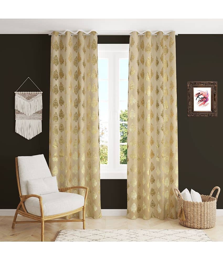 Kraftiq Homes Floral Room Darkening Eyelet Curtain 7 ft ( Pack of 2 ) - Cream