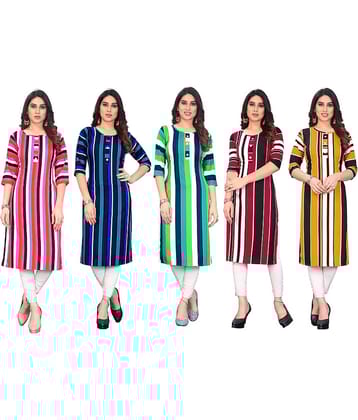 KETAKI FASHION Crepe Printed Straight Women's Kurti - Multicolor4 ( Pack of 5 )