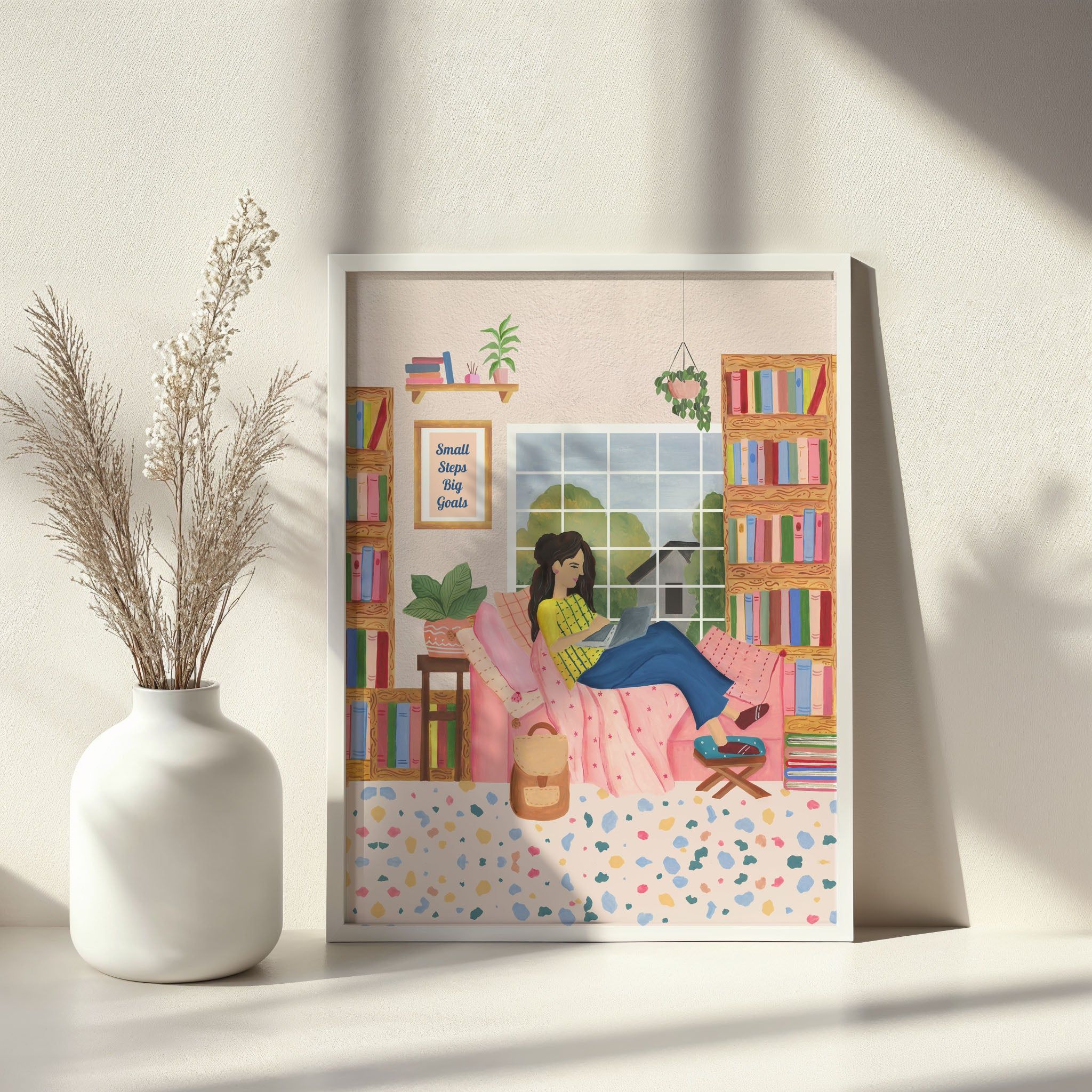 Small Step Big Goals Wall Art-8x10 inches / White Frame