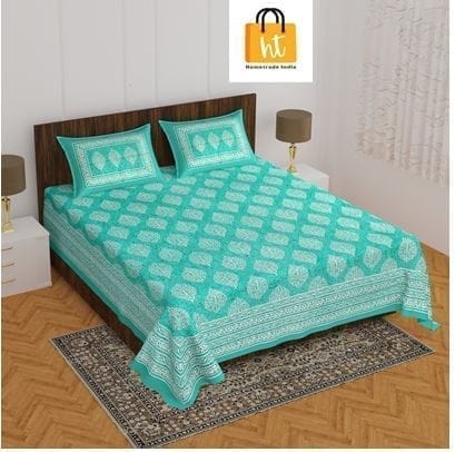 The Bedsheet Adda Standard Queen Size Pure Cotton Jaipuri Printed Economic Double Bedsheet with Two Pillow Covers- ARTICLE-1006