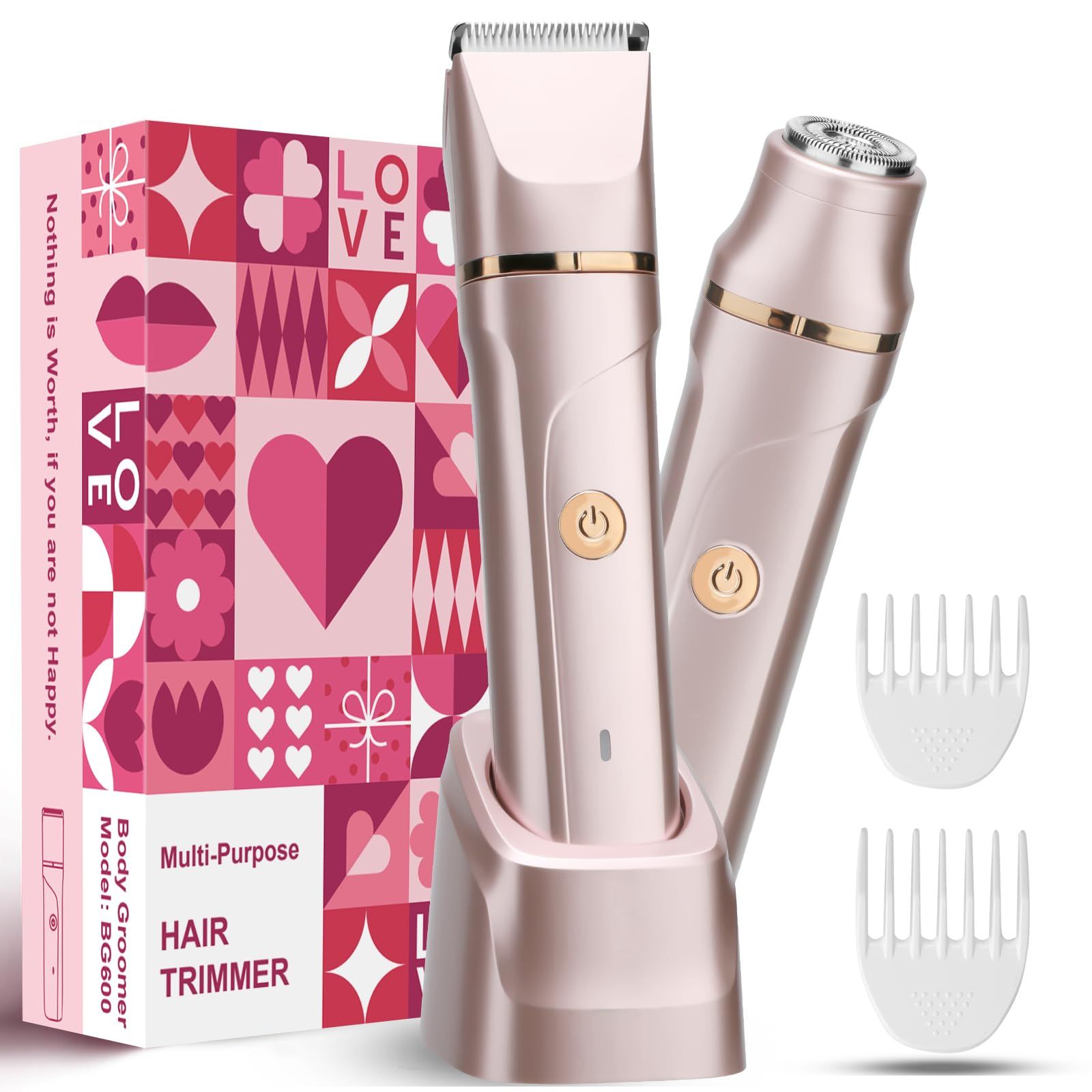 Bikini Trimmer for Women 2-in-1 Rechargeable Electric Razors for Women, Painless Electric Shaver for Bikini, Underarm, Legs, Arms IPX7 Waterproof, Compact Travel Design Bikini Trimmer for Women 2-in-1 Rechargeable Electric Razors for Women, Painless Elec