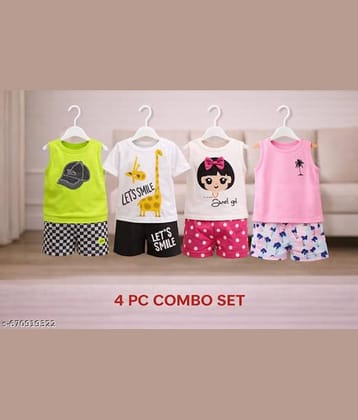 ODIMENT Pack of 4 Girls Cotton Blend T-shirt & Shorts ( Multicolor )