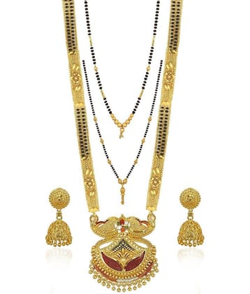 MGSV Jewellery Traditional Necklace Pendant Hand Meena 30inch Long and 18inch short  Mangalsutra/Tanmaniya/nallapusalu/Black Beads For Women and Girls Brass, Alloy Mangalsutra