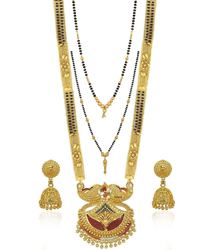 MGSV Jewellery Traditional Necklace Pendant Hand Meena 30inch Long and 18inch short  Mangalsutra/Tanmaniya/nallapusalu/Black Beads For Women and Girls Brass, Alloy Mangalsutra