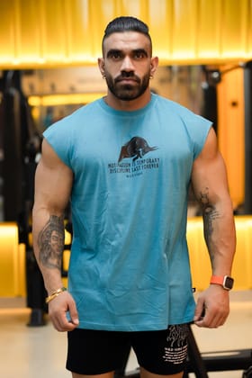 MOTIVATION IS TEMPORARY MUSCLE TEE (Turquoise Panic)-S