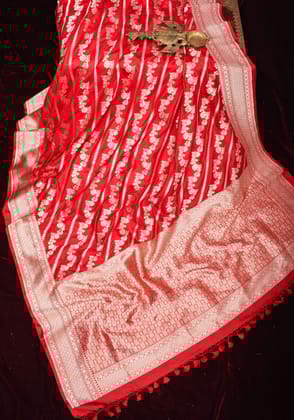 Trendy Leheria jaal Banarasi Katan Silk Saree in Red |SILK MARK CERTIFIED
