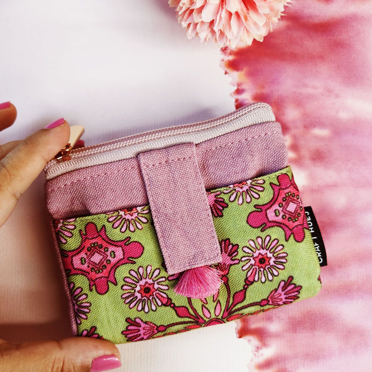 TWIN MINI WALLET-GREEN-PINK TILE