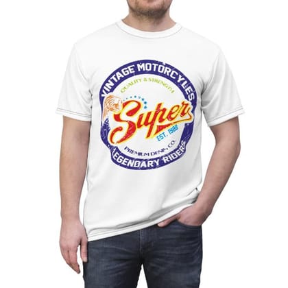 Vintage Motorcycle Design Premium Cotton T-Shirts with Bold Graphic DTF Prints-M (White)