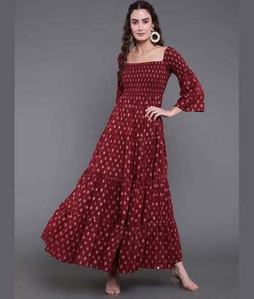 Antaran Women Cotton Printed Gown ( Maroon )
