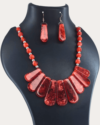Bib Beaded Necklace For Woman-Red