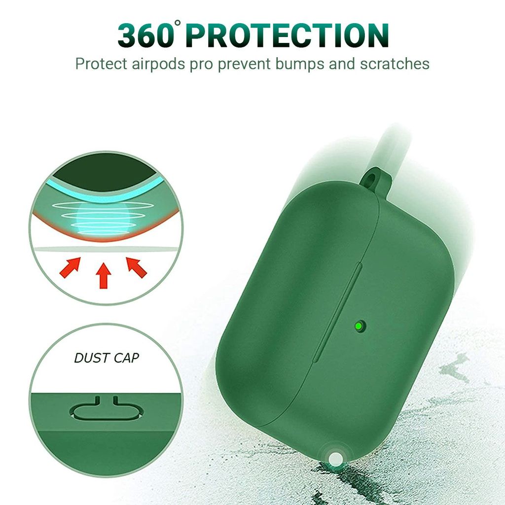 LIRAMARK Silicone Soft Case Cover with Buckle for Airpods Pro (2019), AirPods Pro 1st Generation (Green)