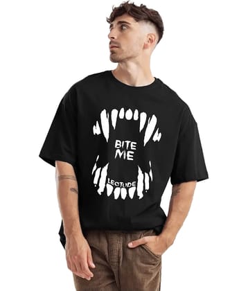 Trond Men 100% Cotton Oversized Fit Printed T-Shirt ( Black )