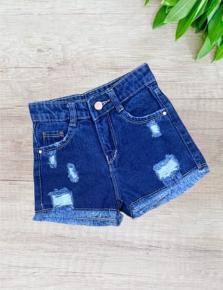 Girls Distress Denim Shorts [GS-945] (1-12Years)-12-13Y (Size - 38) / Blue / Denim