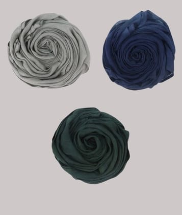 Premium Cotton Hijab - Pack of Three-Grey - Navy Blue - Bottle Green