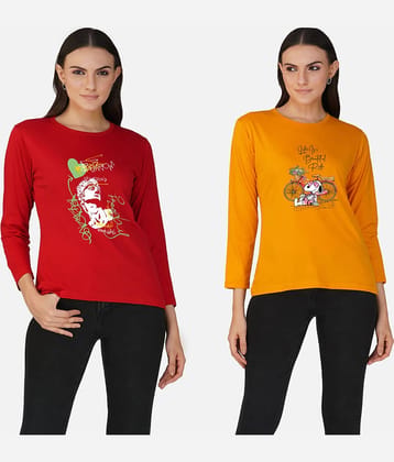 CHOZI Women Cotton Blend Printed Regular Fit Round Neck T-Shirt ( Multi Color )