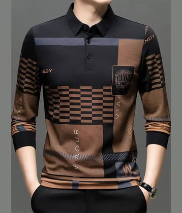 TAZO Men Polyester Regular Fit Printed Polo T Shirt ( Black )