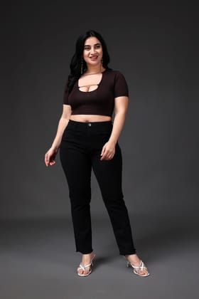 Brown Solid Crop Top-L / Brown
