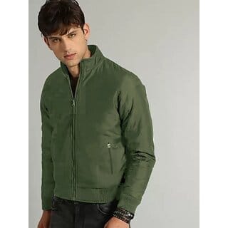 Fashlook Bomber Solid Full Sleeve Light Green Jacket for Mens
