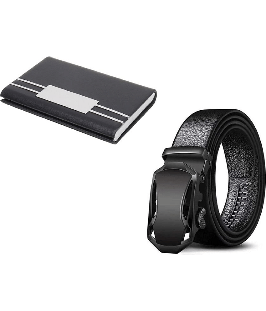Esstain - Black Leather Men's Belts Wallets Set ( Pack of 2 )
