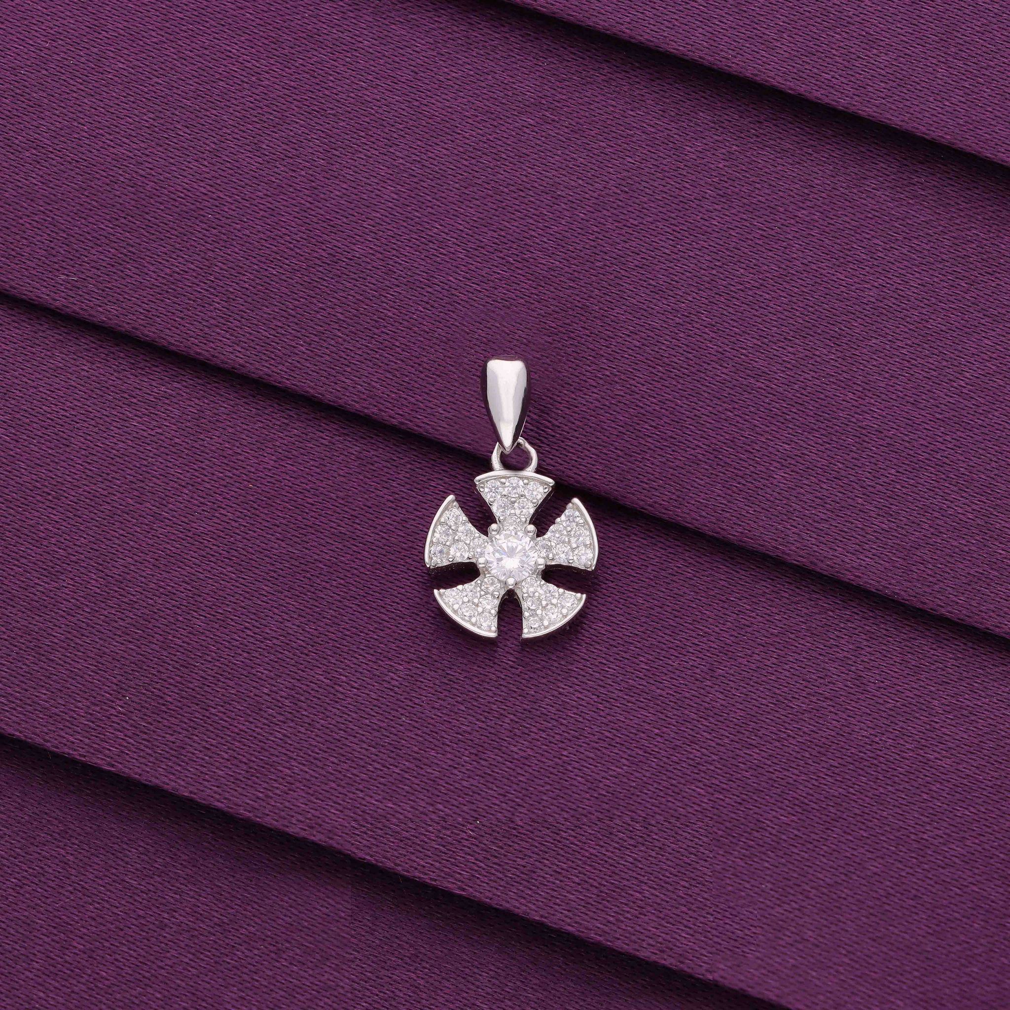 Sterling Silver Zircon Studded Pendant-White Stone / Silver