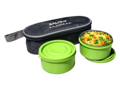 BALTRA Lunch Box with Insulated Bag, Microwave Safe 2 Stainless Steel Containers 220 ml Each, Airtight Leak-Proof Tiffin (Spicy Pro BSC-232)