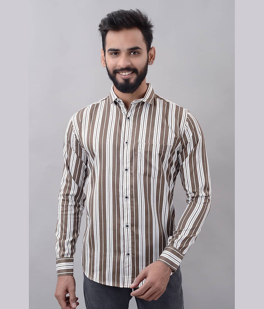 MOUDLIN Cotton Blend Slim Fit Striped Full Sleeves Men's Casual Shirt - Brown ( Pack of 1 )