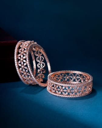 Ivory Enchantment Bangles (Pack of 6)-White / Rose Gold / 2.4