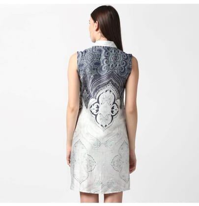 Women's Polyester Printed Sleeveless Above Knee Dress (Blue, XS)-PID55770